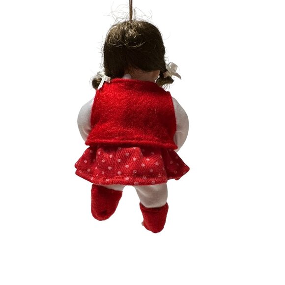 Vintage Porcelain Doll Ornament With Red Polka Dot Dress & White Tights - Picture 5 of 9